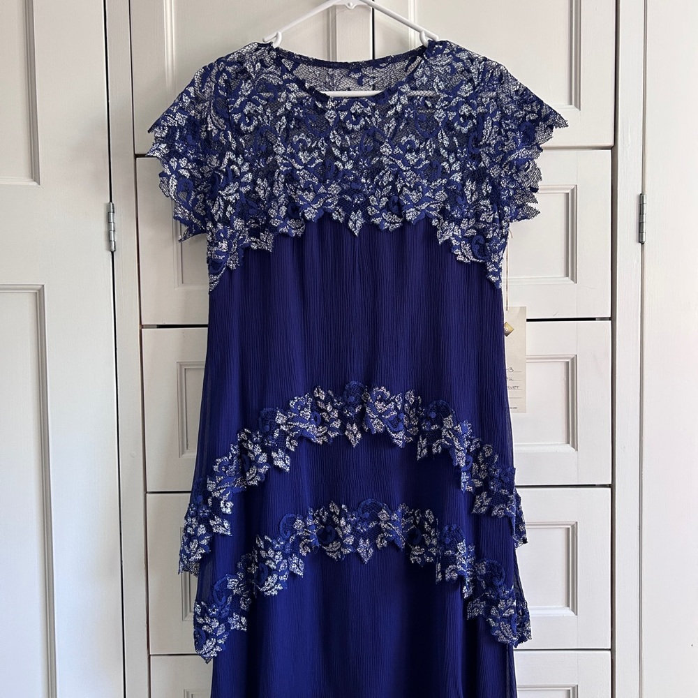 Elegant Blue Lace Overlay Dress